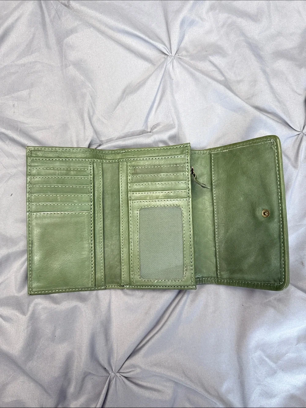 Woven Green Leather Women's Wallet